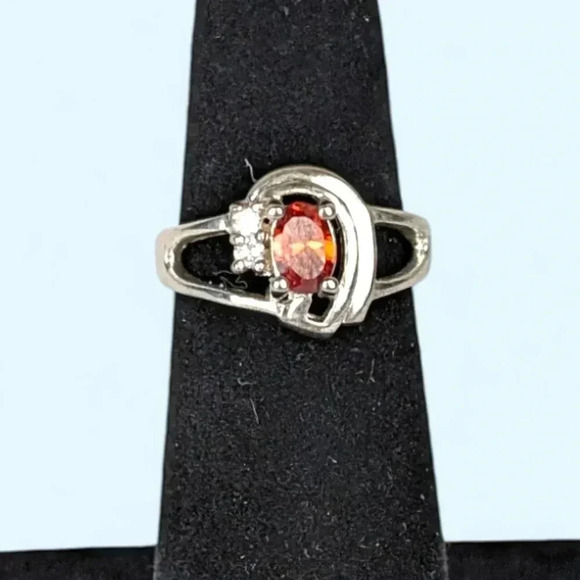 Vintage 925 Garnet & Rhinestone Ring - Picture 1 of 9